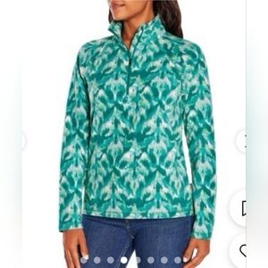 NWT Eddie Bauer Turquoise Leaf IKAT 1/4 Zip Polar Fleece, Size Large Ret.$70